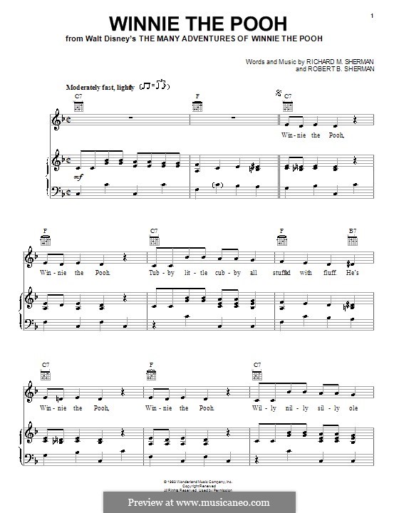 Winnie the Pooh (from The Many Adventures Of Winnie The Pooh): Für Stimme und Klavier (oder Gitarre) by Richard M. Sherman, Robert B. Sherman