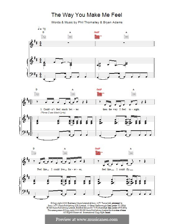 The Way You Make Me Feel (Ronan Keating): Für Stimme und Klavier (oder Gitarre) by Bryan Adams, Phil Thornalley