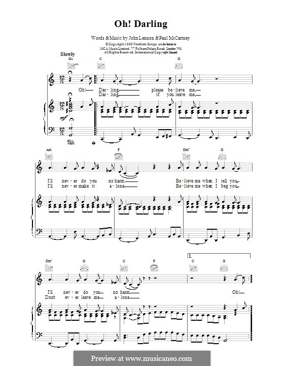 Oh Darling The Beatles Von J Lennon P Mccartney Noten Auf Musicaneo fur stimme und klavier oder gitarre