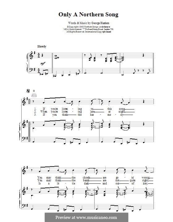 Only a Northern Song (The Beatles): Für Stimme und Klavier (oder Gitarre) by George Harrison