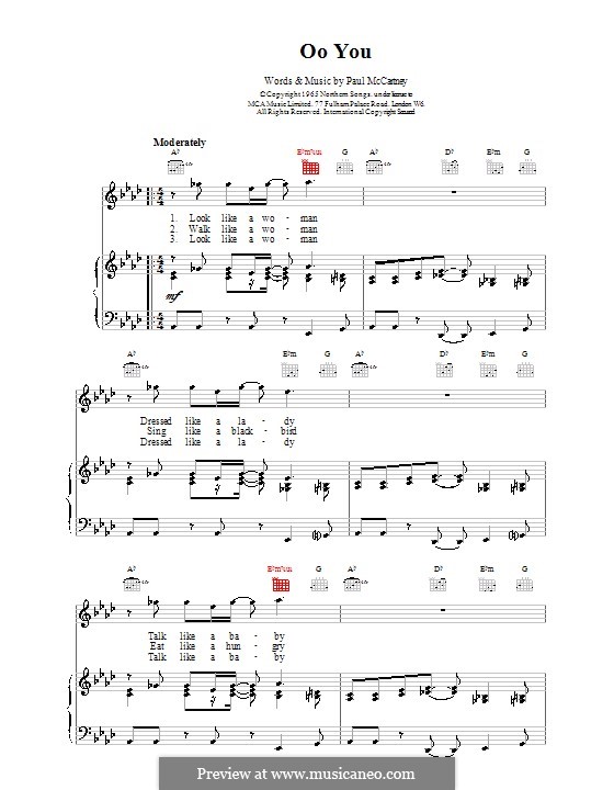 Oo You (The Beatles): Für Stimme und Klavier (oder Gitarre) by John Lennon, Paul McCartney