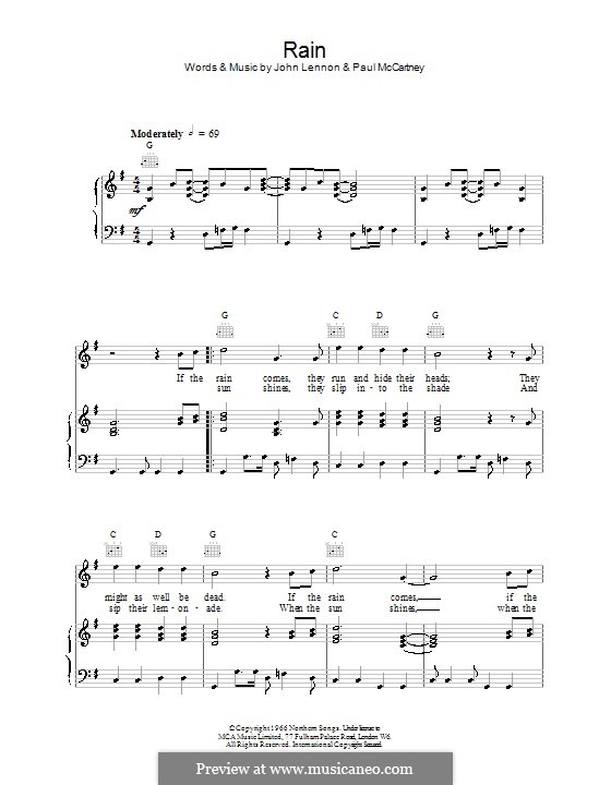 Rain (The Beatles): Für Stimme und Klavier (oder Gitarre) by John Lennon, Paul McCartney