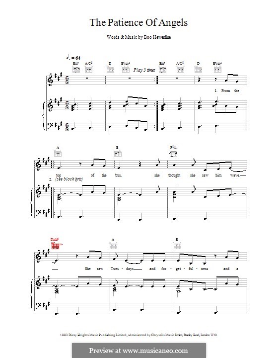 The Patience of Angels (Eddi Reader): Für Stimme und Klavier (oder Gitarre) by Boo Hewerdine