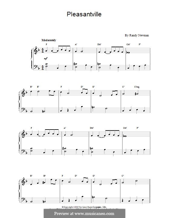 Pleasantville: Einfache Noten für Klavier by Randy Newman