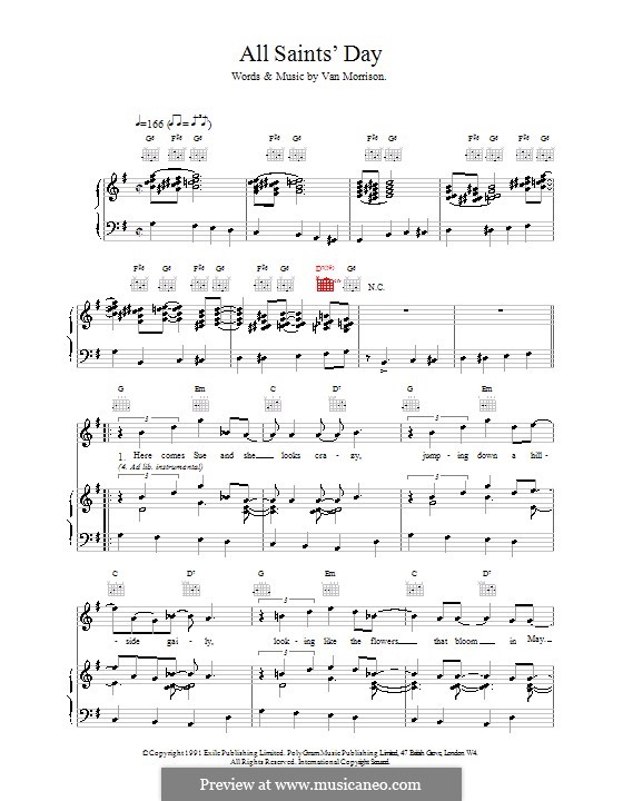 All Saint's Day: Für Stimme und Klavier (oder Gitarre) by Van Morrison