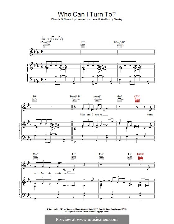 Who Can I Turn To?: Für Stimme mit Klavier oder Gitarre (Van Morrison) by Anthony Newley, Leslie Bricusse