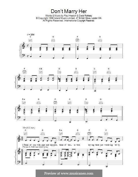 Don't Marry Her (The Beautiful South): Für Stimme und Klavier (oder Gitarre) by David Rotheray, Paul Heaton