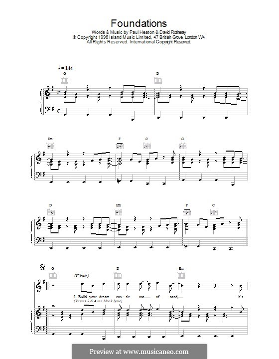 Foundations (The Beautiful South): Für Stimme und Klavier (oder Gitarre) by David Rotheray, Paul Heaton