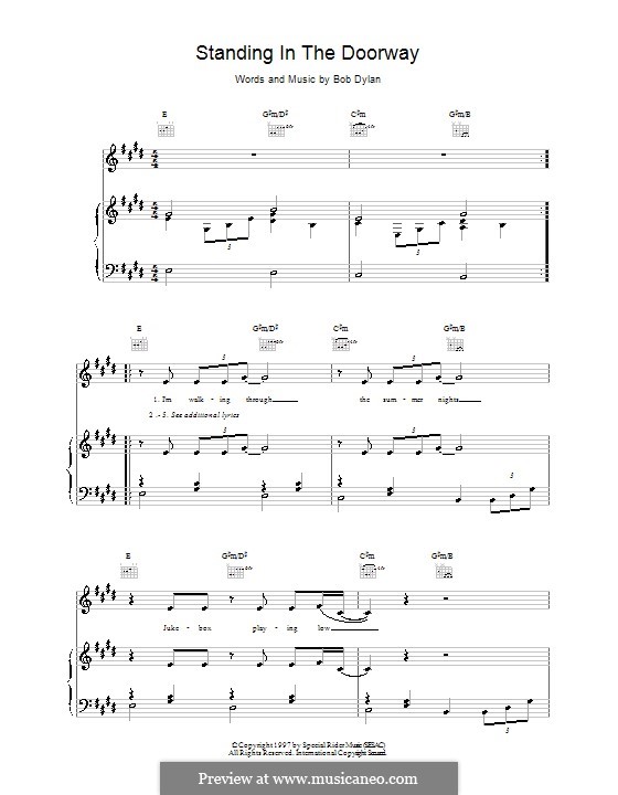 Standing in the Doorway: Für Stimme und Klavier (oder Gitarre) by Bob Dylan