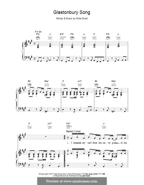 Glastonbury Song (The Waterboys): Für Stimme und Klavier (oder Gitarre) by Mike Scott