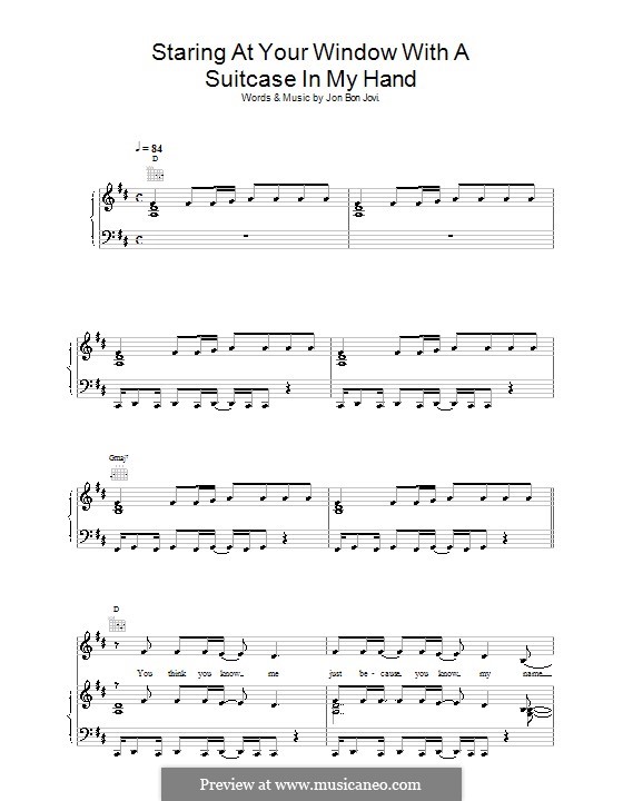 Staring at Your Window with a Suitcase in My Hand: Für Stimme und Klavier (oder Gitarre) by Jon Bon Jovi