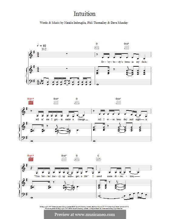 Intuition (Natalie Imbruglia): Für Stimme und Klavier (oder Gitarre) by Dave Munday, Phil Thornalley