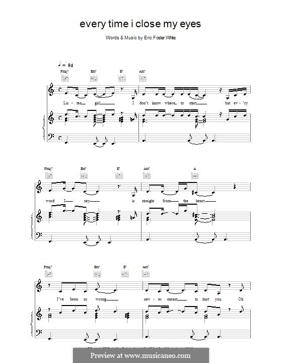 Every Time I Close My Eyes (Backstreet Boys): Für Stimme und Klavier (oder Gitarre) by Eric Foster White