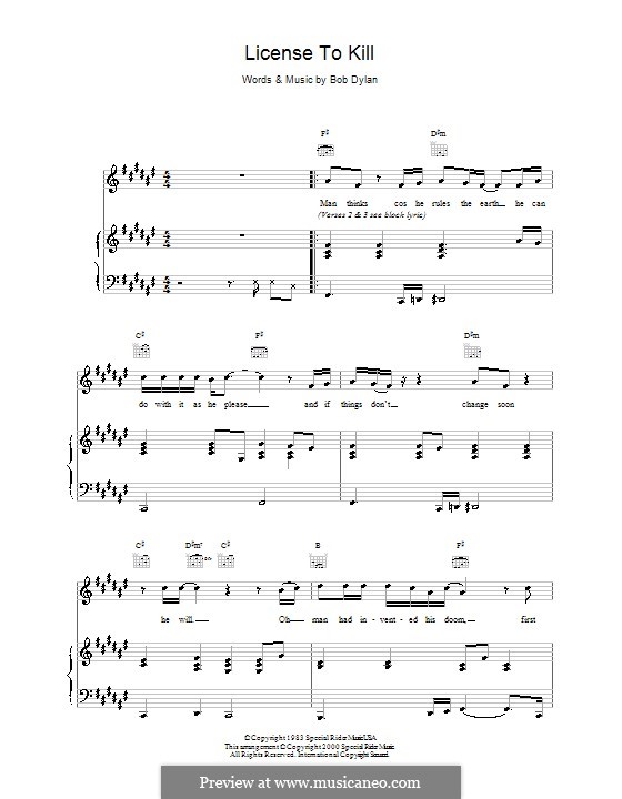 Licence to Kill: Für Stimme und Klavier (oder Gitarre) by Bob Dylan