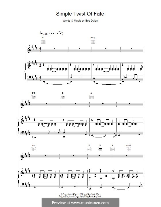 Simple Twist of Fate: Für Stimme und Klavier (oder Gitarre) by Bob Dylan