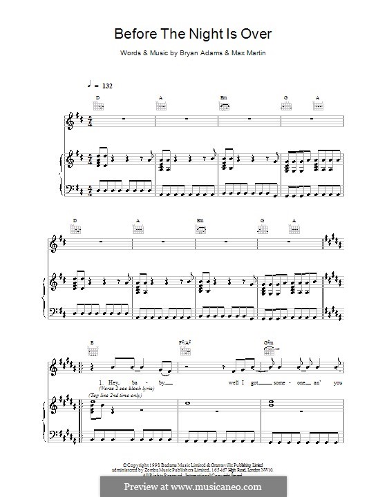 Before The Night Is Over: Für Stimme und Klavier (oder Gitarre) by Max Martin