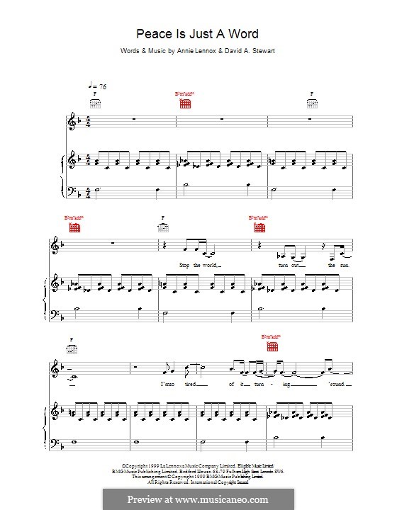 Peace Is Just a Word (Eurythmics): Für Stimme und Klavier (oder Gitarre) by Annie Lennox, David A. Stewart