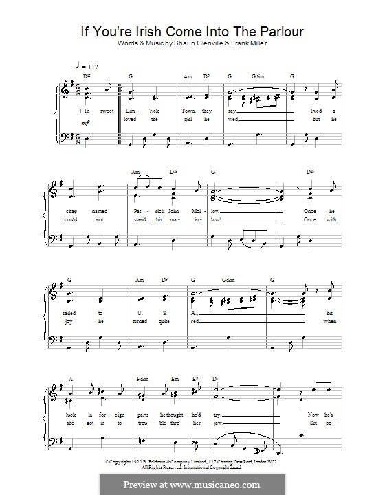If You're Irish Come Into the Parlour: Für Stimme und Klavier (oder Gitarre) by Frank Miller