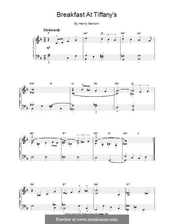 Breakfast at Tiffany's: Für Klavier, leicht by Henry Mancini
