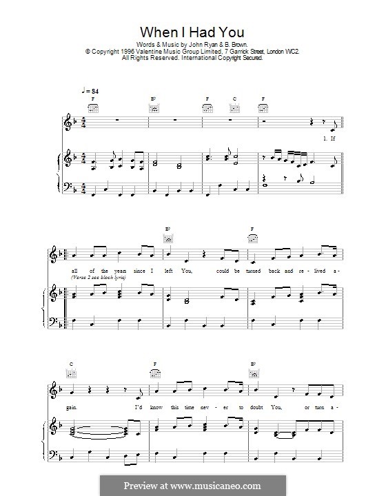 When I Had You: Für Stimme und Klavier (oder Gitarre) by William Brown, John Henry Ryan