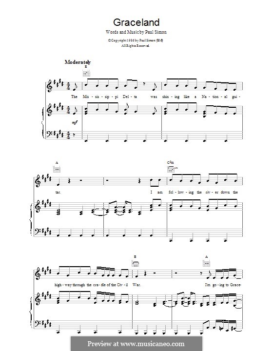 Graceland: Für Stimme und Klavier (oder Gitarre) by Paul Simon