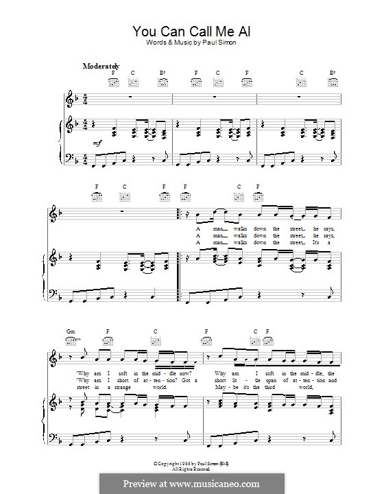 You Can Call Me Al: Für Stimme und Klavier (oder Gitarre) by Paul Simon