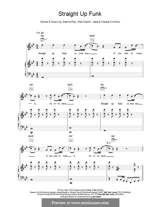 Straight Up Funk (Five): Für Stimme und Klavier (oder Gitarre) by Denniz Pop, Max Martin