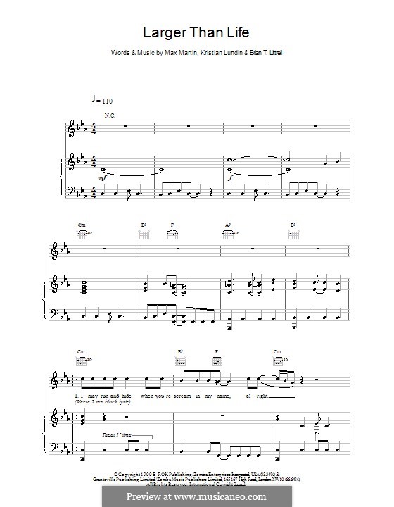 Larger Than Life (Backstreet Boys): Für Stimme und Klavier (oder Gitarre) by Brian T. Littrell, Kristian Lundin, Max Martin