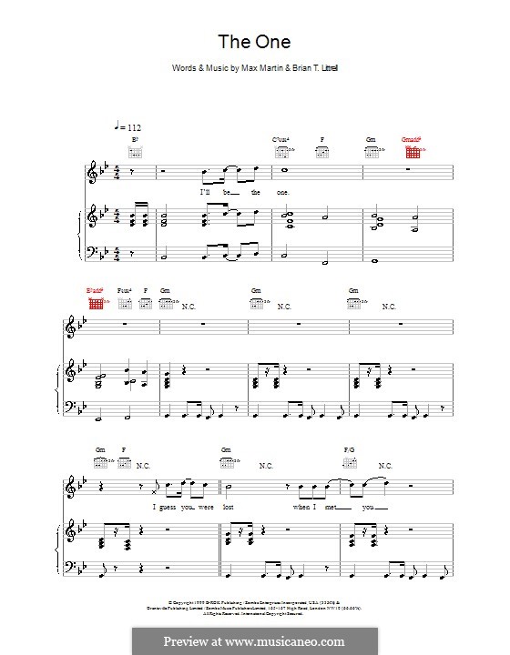 The One (Backstreet Boys): Für Stimme und Klavier (oder Gitarre) by Brian T. Littrell, Max Martin