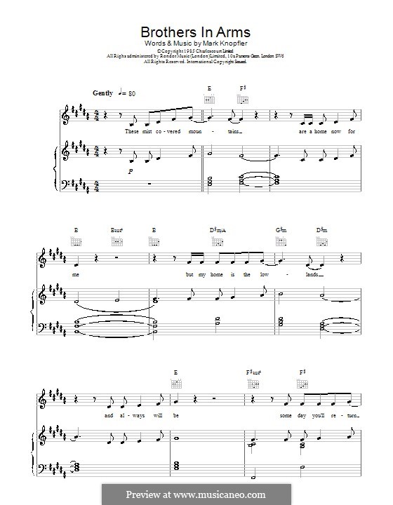 Brothers in Arms (Dire Straits): Für Stimme und Klavier (oder Gitarre) by Mark Knopfler