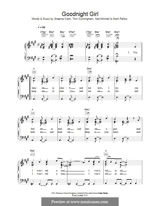 Goodnight Girl (Wet Wet Wet): Für Stimme und Klavier by Graeme Clark, Tom Cunningham, Marti Pellow, Neil Mitchell