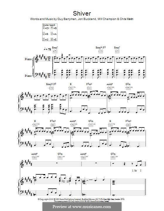Shiver (Coldplay): Für Stimme und Klavier (oder Gitarre) by Chris Martin, Guy Berryman, Jonny Buckland, Will Champion