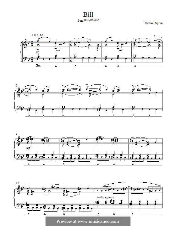 Bill (from Wonderland): Für Klavier by Michael Nyman