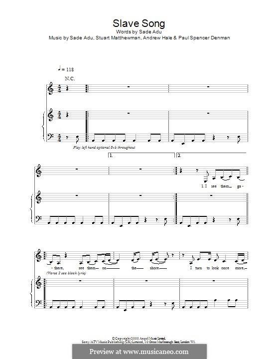 Slave Song (Sade): Für Stimme und Klavier (oder Gitarre) by Andrew Hale, Stuart Matthewman