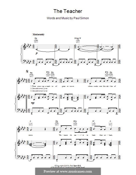 The Teacher: Für Stimme und Klavier (oder Gitarre) by Paul Simon