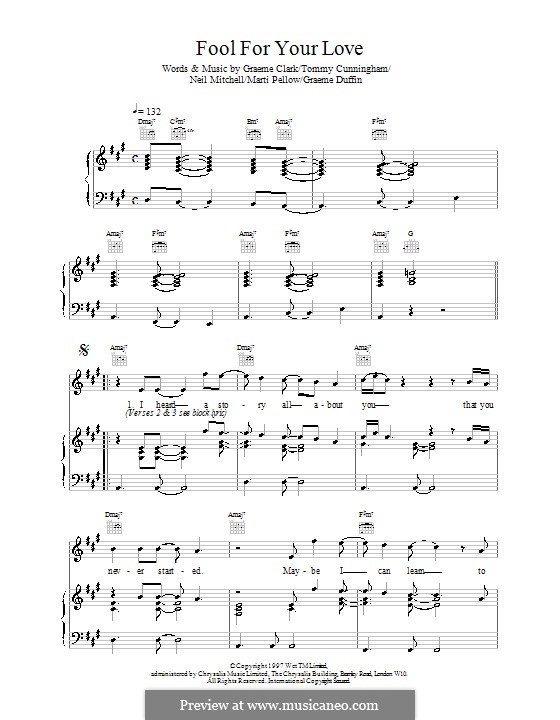 Fool for Your Love (Wet Wet Wet): Für Stimme und Klavier (oder Gitarre) by Graeme Clark, Tom Cunningham, Neil Mitchell