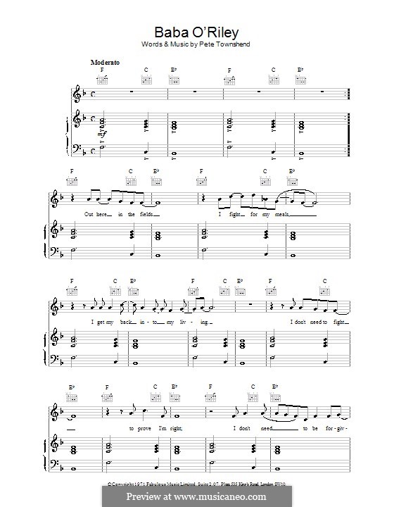 Baba O'Reilly (from Summer of Sam): Für Stimme mit Klavier oder Gitarre (The Who) by Peter Townshend