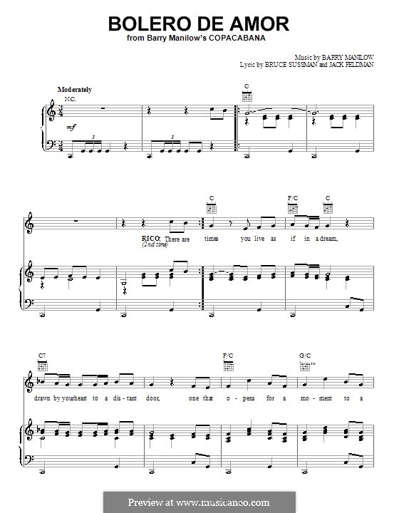 Bolero de Amor: Für Stimme und Klavier (oder Gitarre) by Barry Manilow