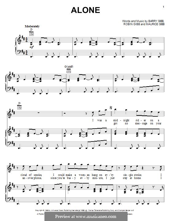 Alone (The Bee Gees): Für Stimme und Klavier (oder Gitarre) by Barry Gibb, Maurice Gibb, Robin Gibb
