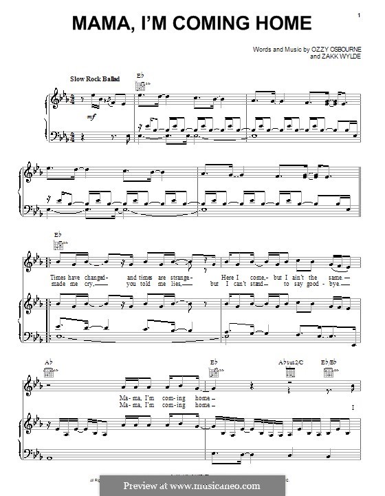 Mama, I'm Coming Home (Ozzy Osbourne): Für Stimme und Klavier (oder Gitarre) by Zakk Wylde