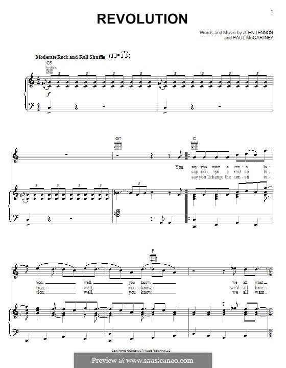Revolution (The Beatles): Für Stimme und Klavier (oder Gitarre) by John Lennon, Paul McCartney