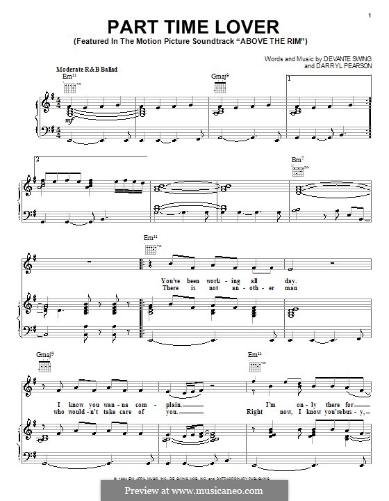 Part Time Lover (from Above the Rim): Für Stimme und Klavier (oder Gitarre) by Darryl Pearson, Devante Swing
