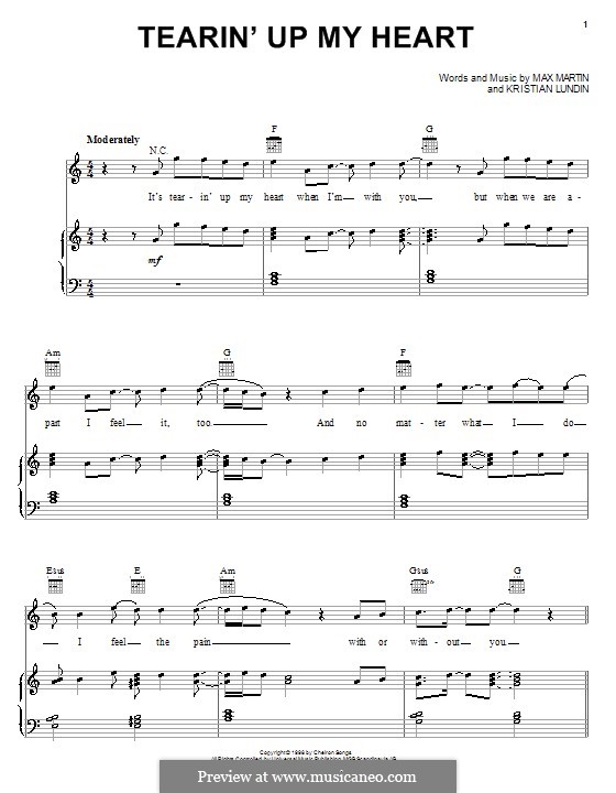 Tearin' Up My Heart ('N Sync): Für Stimme und Klavier (oder Gitarre) by Kristian Lundin, Max Martin