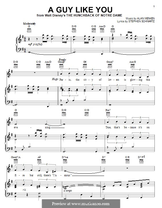 A Guy Like You (from The Hunchback of Notre Dame): Für Stimme und Klavier (oder Gitarre) by Stephen Schwartz