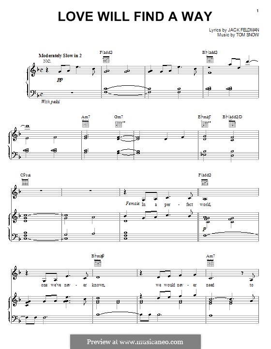 Love Will Find a Way (from The Lion King II: Simba's Pride): Für Stimme und Klavier (oder Gitarre) by Tom Snow