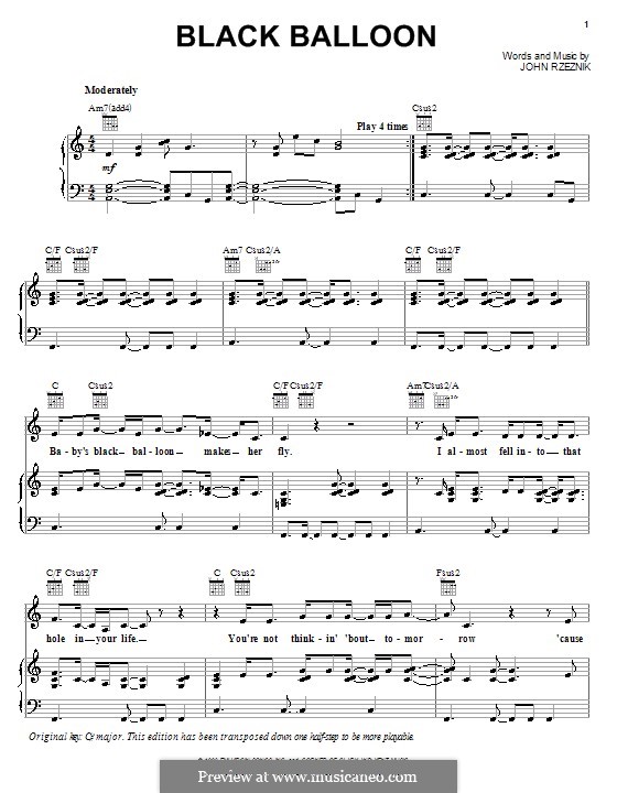 Black Balloon (Goo Goo Dolls): Für Stimme und Klavier (oder Gitarre) by John Rzeznik