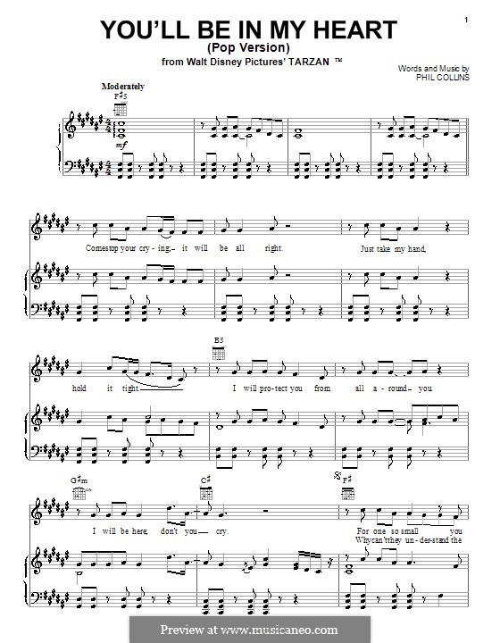 Tarzan Dir Gehört Mein Herz Noten Kostenlos You'll Be in My Heart (from Walt Disney's Tarzan) Pop version von P