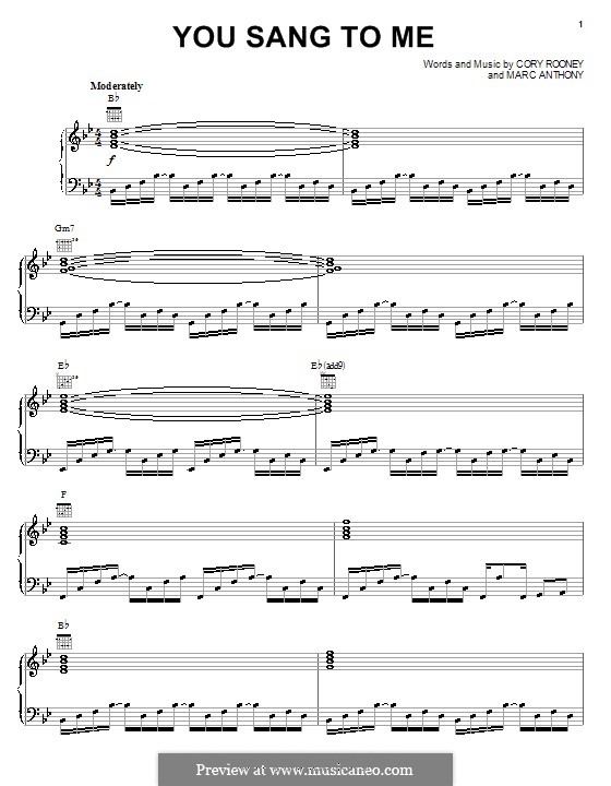 You Sang To Me (Marc Anthony): Für Stimme und Klavier (oder Gitarre) by Cory Rooney