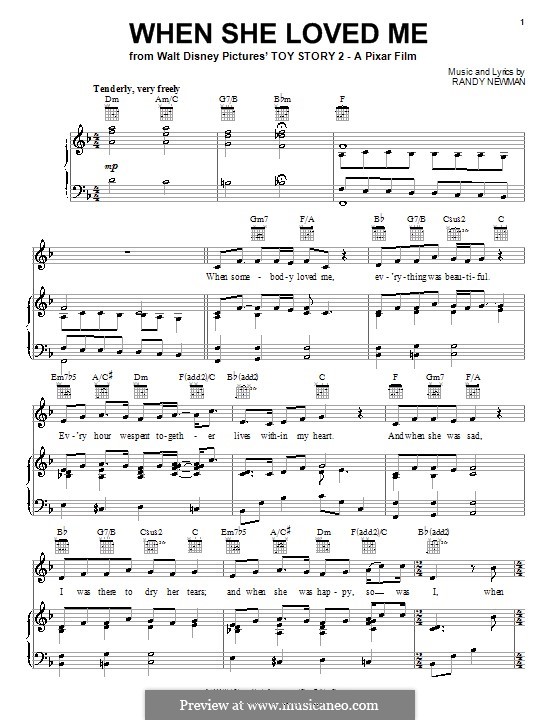 When She Loved Me (from Toy Story 2): Für Stimme mit Klavier oder Gitarre (Sarah McLachlan) by Randy Newman