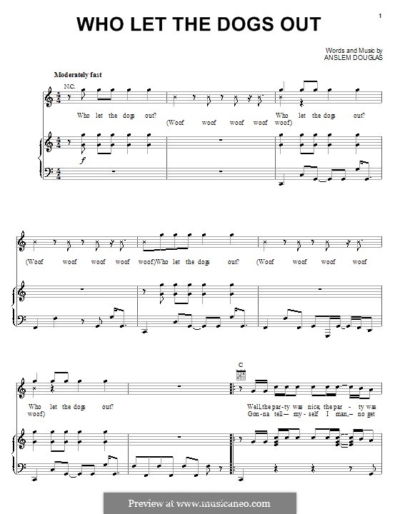 Who Let the Dogs Out (The Baha Men): Für Stimme und Klavier (oder Gitarre) by Anslem Douglas
